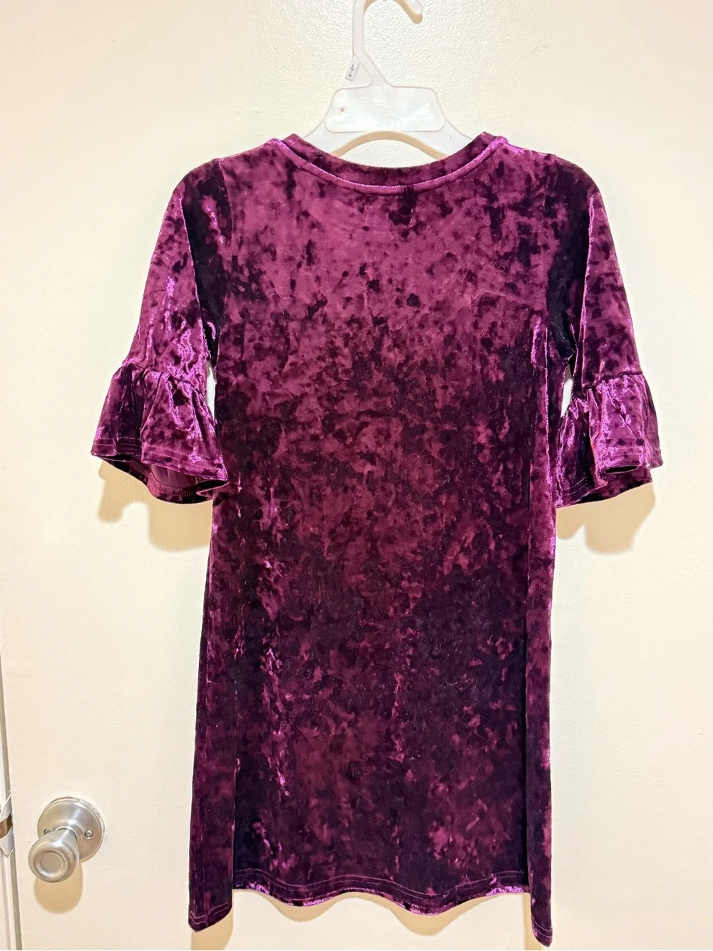 kidpik Velvet Ruffle Sleeve Dress - Plum